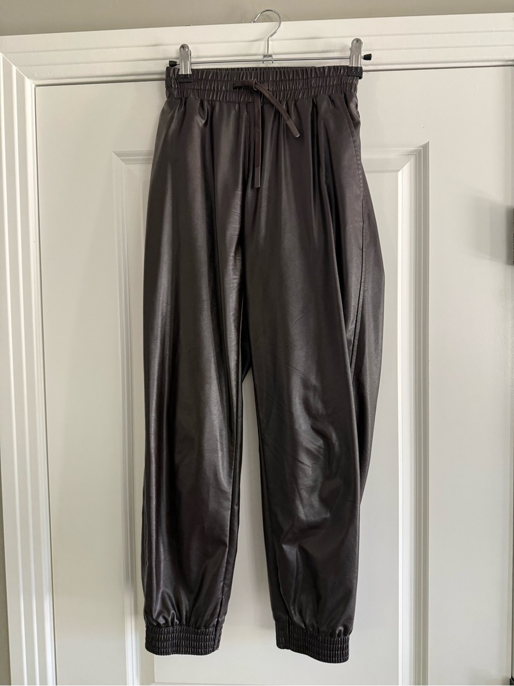 Zara Faux Leather Elastic-Waist Jogger Pants - Brown, M, worn once